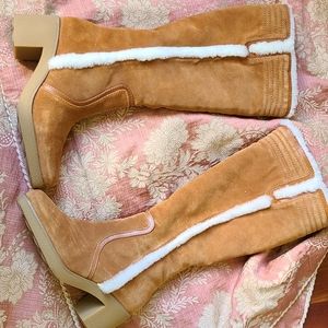 COLE HAAN shearling suede chunky-Heel boots 8